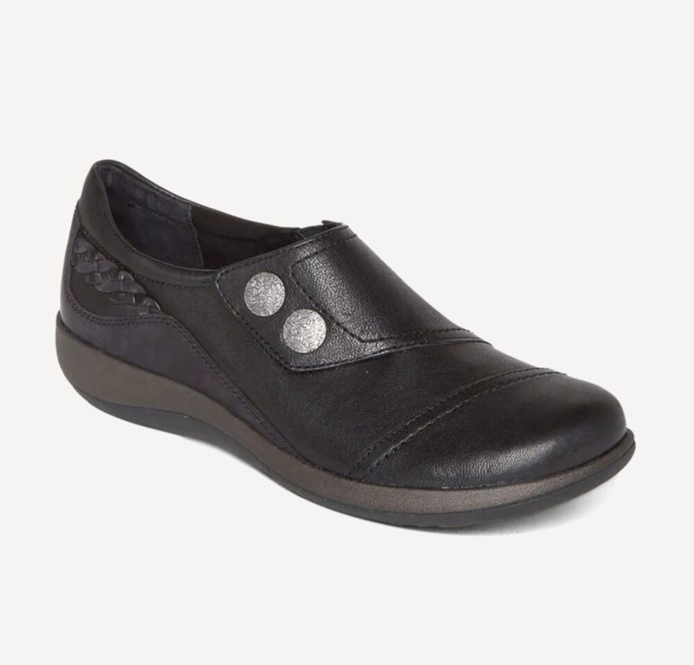 Aetrex Karina Monk Strap Shoes Close Toe Leather Black Womens US 9-9.5 UK 7-7.5